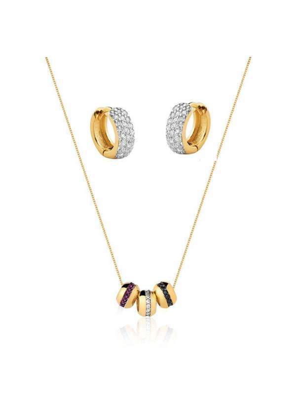 Mônica Rizzi - Conjunto Colar e Brinco Elegance Zirconias Banhado Ouro Semijoias Dourado