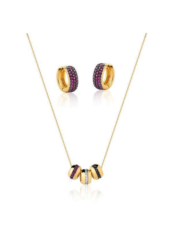 Mônica Rizzi - Conjunto Colar e Brinco Elegance Zirconias Semijoia Dourado 3