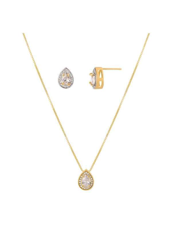 Mônica Rizzi - Conjunto Colar e Brinco Gota Zirconias Banhado Ouro Semijoias Dourado