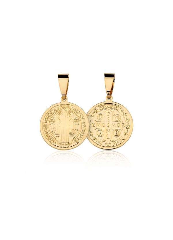 Mônica Rizzi - Pingente Medalha de Sao Bento Grande Banhado Ouro 18k - 2,5cm Dourado