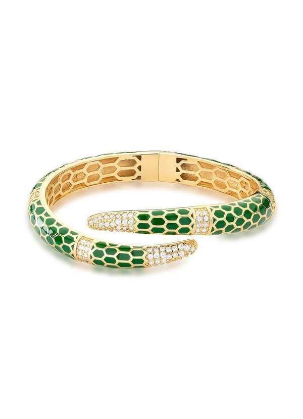 Mônica Rizzi - Bracelete de Cobra com Zirconias Esmaltado Banhado em Ouro Dourado