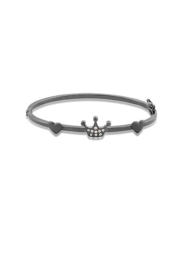 Mônica Rizzi - Pulseira com Coroa e Coracao com Zirconias em Rodio Negro Preto