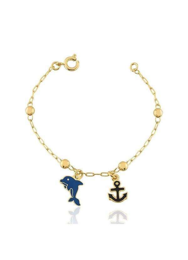 Mônica Rizzi - Pulseira Infantil com Pingente Golfinho Ancora Banhado Ouro Dourado
