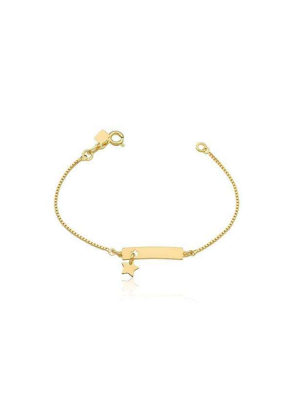 Mônica Rizzi - Pulseira Infantil Estrelinha e Placa para Nome Banhado Ouro Dourado