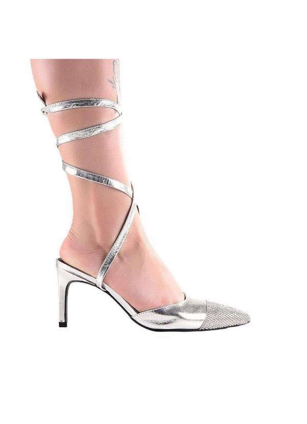 Zariff - Scarpin Feminino Zariff Salto Fino Amarração 70876151 Prata Prata