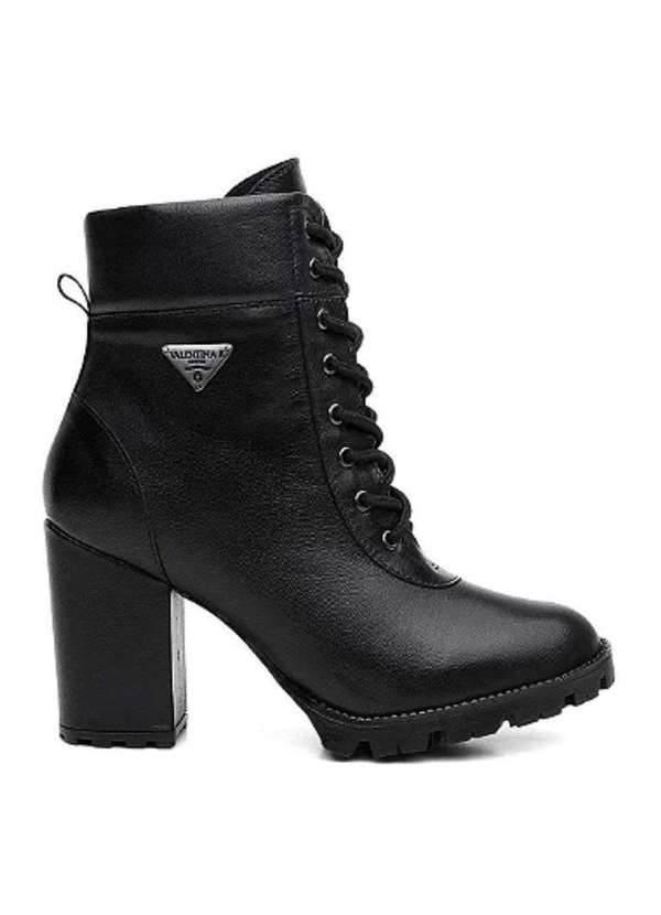 Valentina Kister - Bota Coturno Feminina Couro Cadarço Cano Médio Macia Casual Preto 1