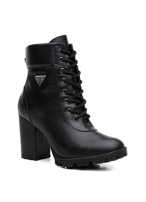 Valentina Kister - Bota Coturno Feminina Couro Cadarço Cano Médio Macia Casual Preto 2