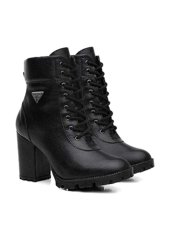 Valentina Kister - Bota Coturno Feminina Couro Cadarço Cano Médio Macia Casual Preto 3