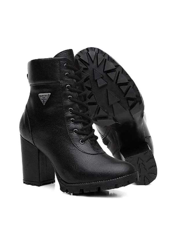 Valentina Kister - Bota Coturno Feminina Couro Cadarço Cano Médio Macia Casual Preto 4