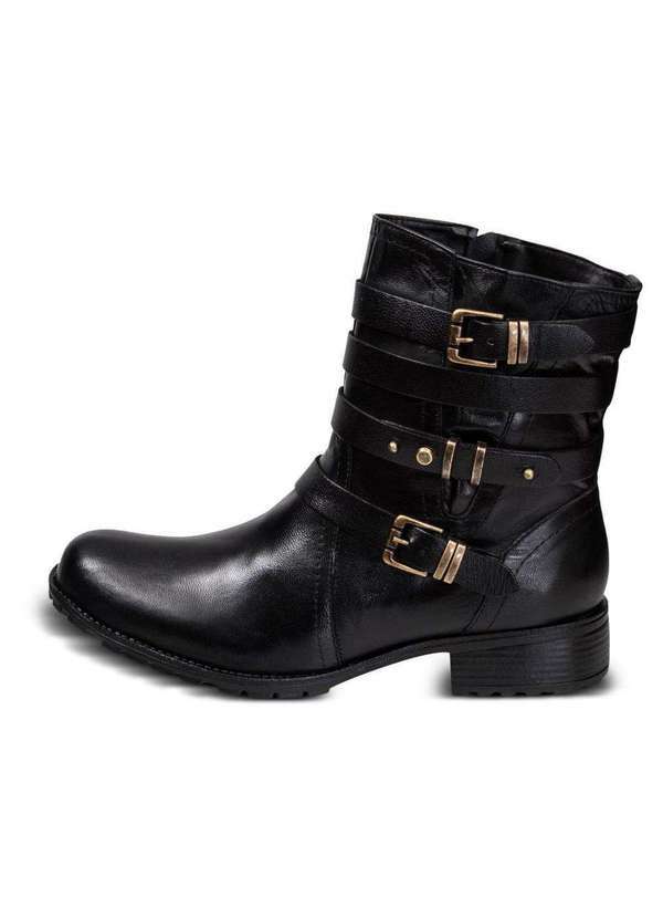 Valentina Kister - Bota Feminina Cano Curto Salto Baixo Couro Confortável Preto