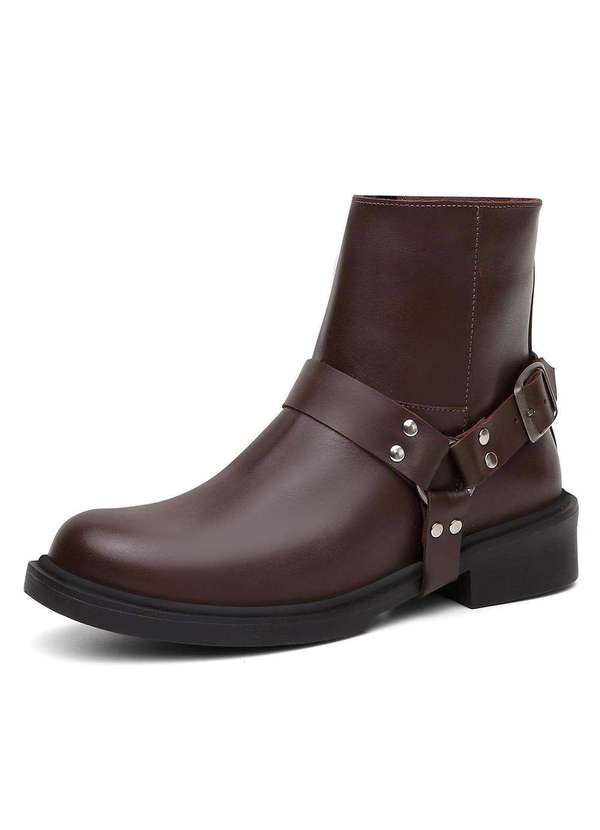 Bota couro fashion cano curto valentina k salto baixo feminina