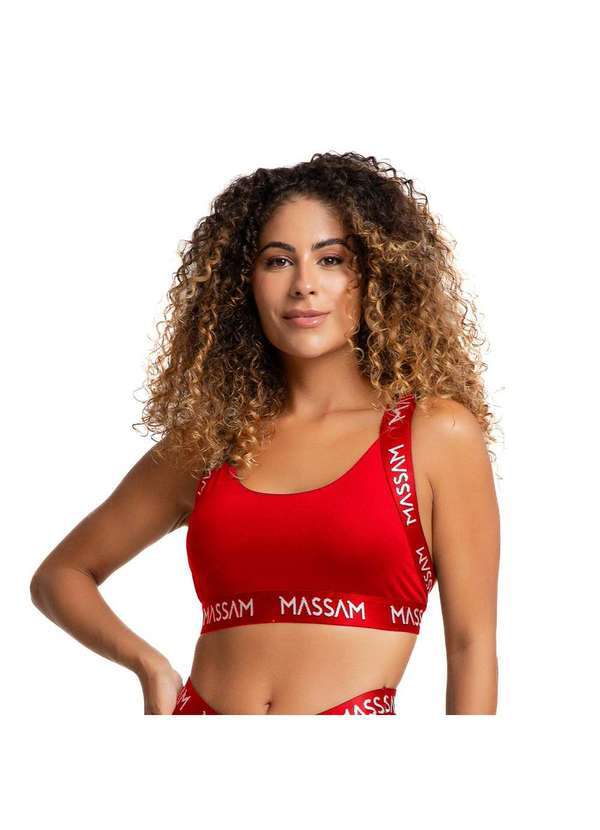 Massam Fitness - Top Feminino Poliamida Vermelho Elastico Cruzado Vermelho