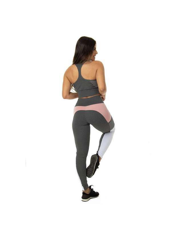 Massam Fitness - Conjunto Feminino com Bolso Essence Top com Legging Cinza 2