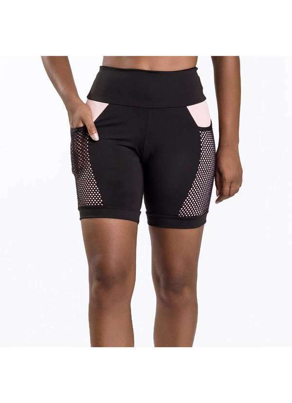 Massam Fitness - Bermuda Fitness Game Preta com Rose Massam Fitness Preto