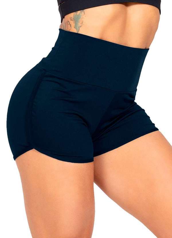 Massam Fitness - Short Feminino Cos Alto Marinho Massam Fitness Azul