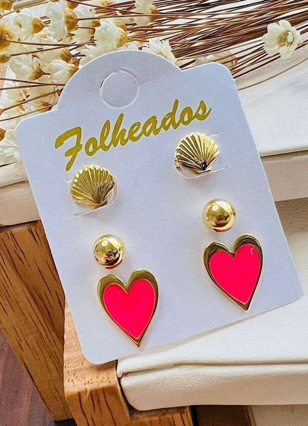 Mellow Brazil - Cartela Folheada a Ouro Concha Coração Esmaltado Dourado