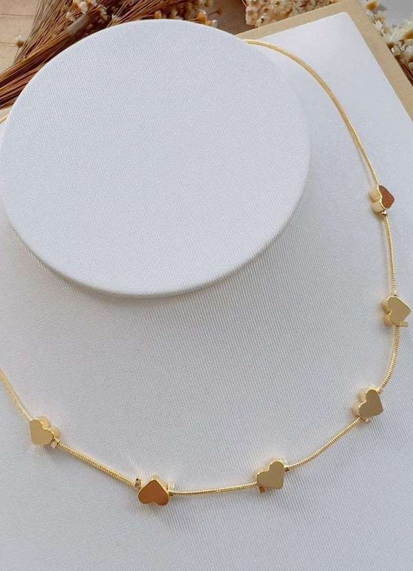 Mellow Brazil - Choker Folheado a Ouro Coracoes Amarelo