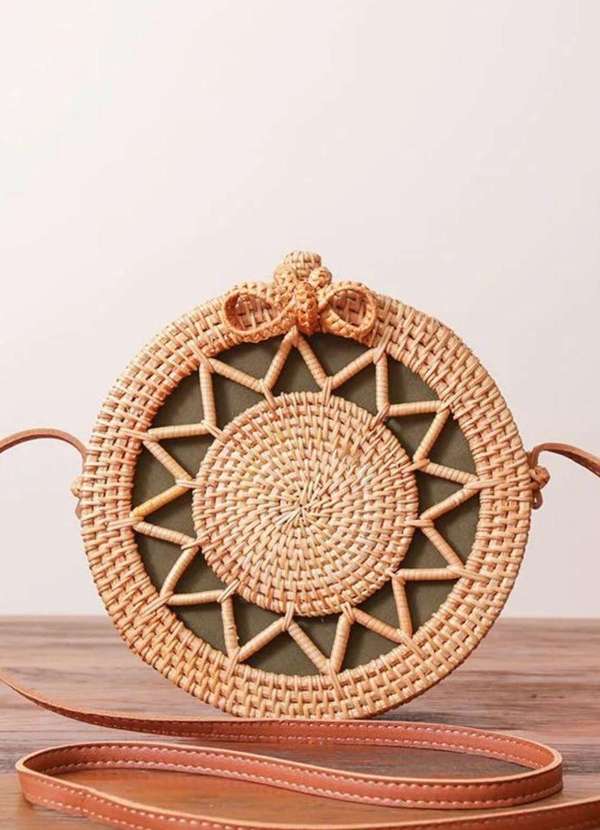 Mellow Brazil - Bolsa de Praia de Rattan Estruturada com Forro - Bora Bora Verde