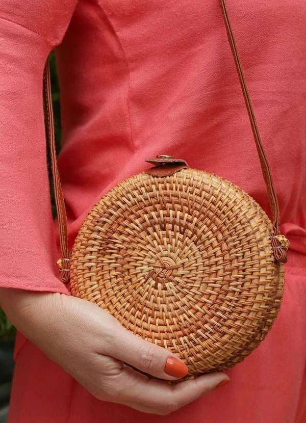 Mellow Brazil - Bolsa de Praia de Rattan Estruturada com Forro - Flórida Marrom