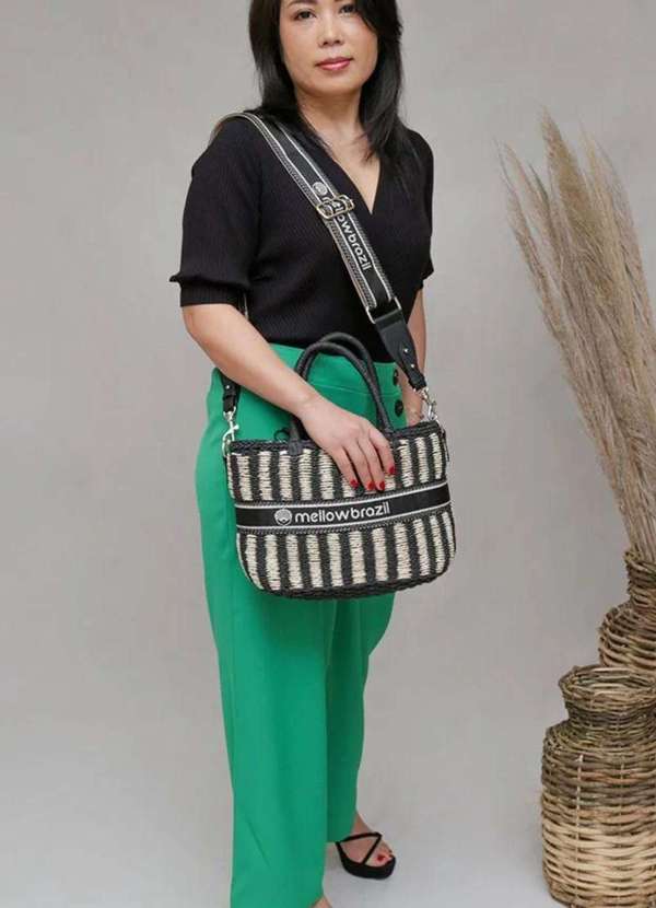 Mellow Brazil - Bolsa de Praia em Palha c/ Alça e c/ Forro - Paraty Preto