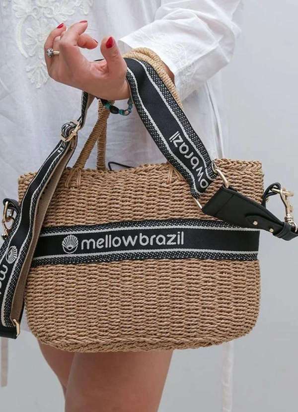 Mellow Brazil - Bolsa de Praia em Palha c/ Alça, Forro Preto - Trancoso Bege