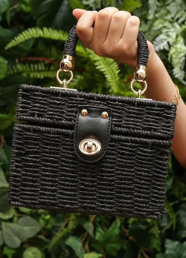 Mellow Brazil - Bolsa de Praia em Palha Estruturada c/ Forro - Floripa Preto