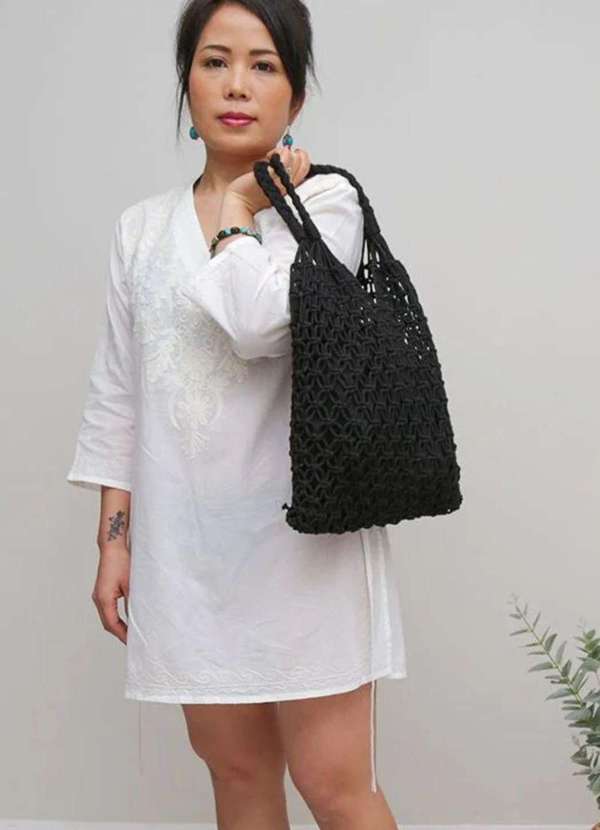 Mellow Brazil - Bolsa de Praia Grande em Algodão c/ Alça e c/ Forro - Ibiza Preto