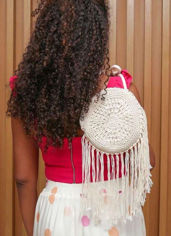 Mellow Brazil - Bolsa de Praia Redonda em Algodão c/ Alça, c/ Forro - Creta Branco