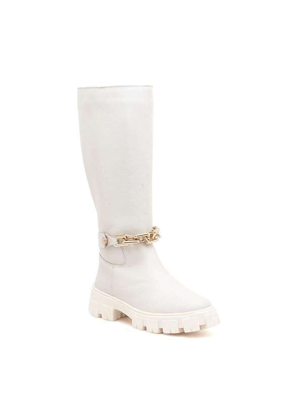 Via Miss - Bota Feminina Cano Alto Couro Ziper Tratorada Conforto Branco
