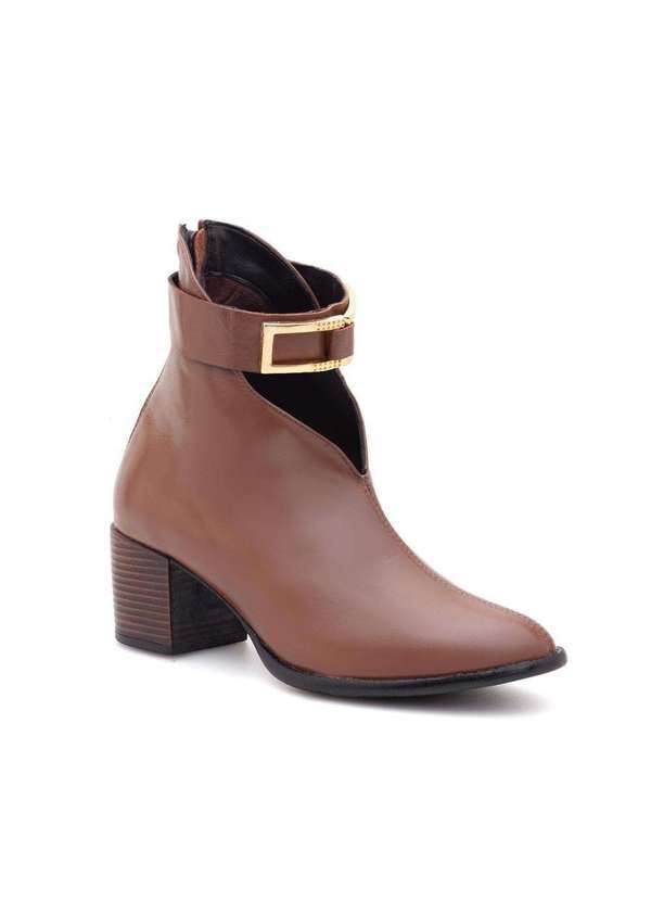 Via Miss - Bota Feminina Cano Baixo Salto Grosso Confortavel Estilo Marrom