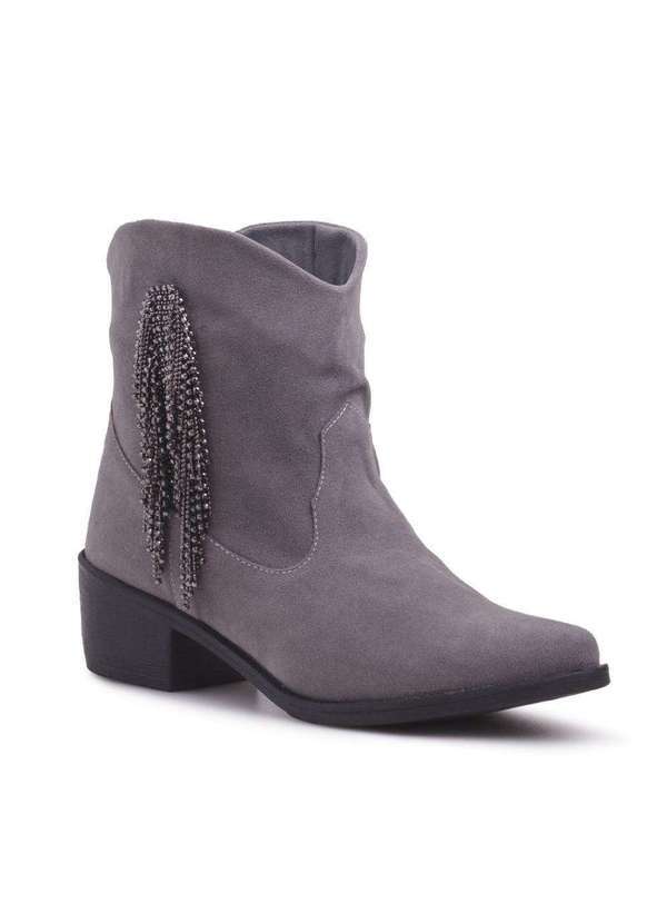 Via Miss - Bota Feminina Cano Curto Country Bico Fino Western Camurca Cinza