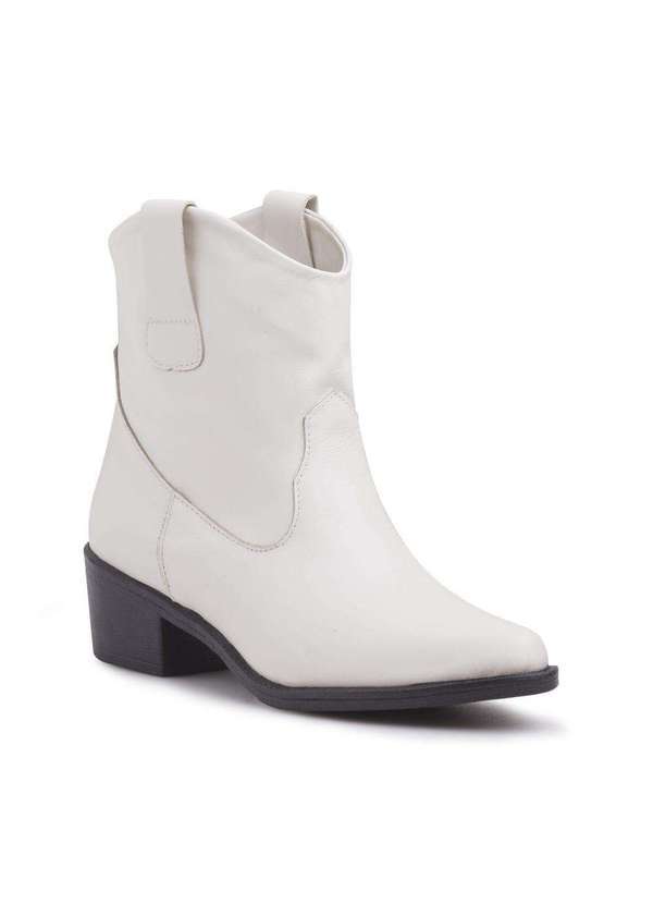 Via Miss - Bota Feminina Cano Curto Couro Bico Fino Country Conforto Off White