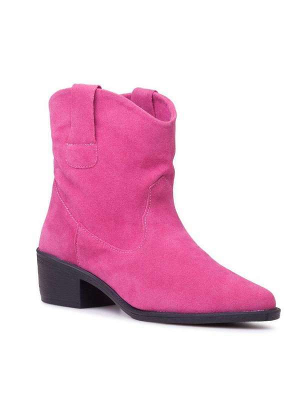Via Miss - Bota Feminina Cano Curto Salto Country Bico Fino Moda Rosa
