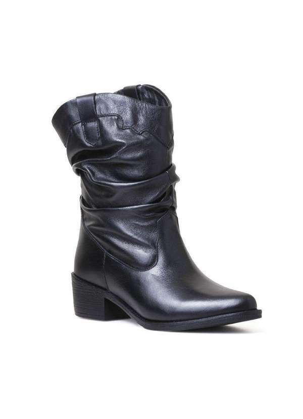 Via Miss - Bota Feminina Cano Medio Salto Bloco Country Couro Western Preto