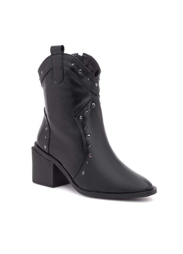 Via Miss - Bota Feminina Country Couro Bico Fino Cano Medio Western Preto