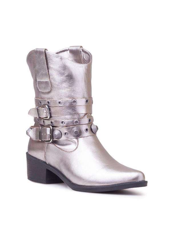 Via Miss - Bota Feminina Country Couro Cano Medio Western Salto Grosso Prata