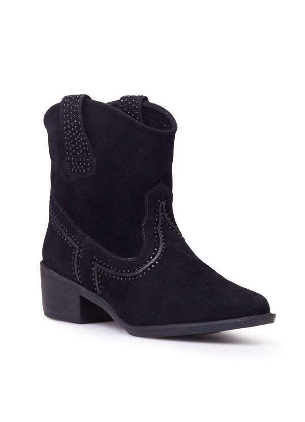 Via Miss - Bota Feminina Couro Country Calce Facil Western Pedraria Preto