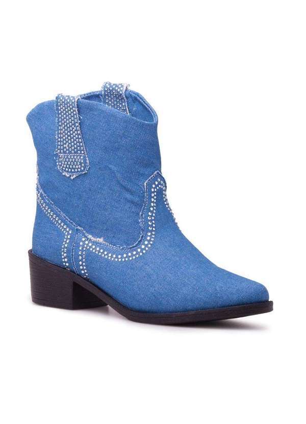 Via Miss - Bota Feminina Jeans Country Calce Facil Western Pedraria Azul