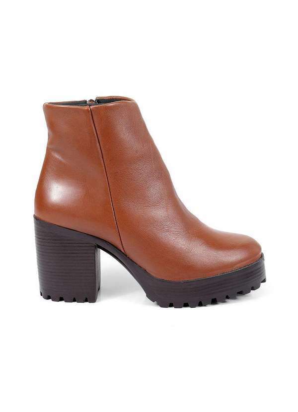 Via Miss - Coturno Feminino Bota Couro Cano Curto Tratorado Salto Marrom