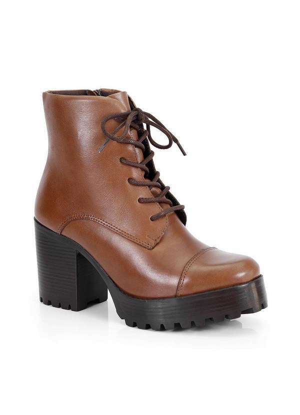 Via Miss - Coturno Feminino Bota Couro Tratorado Salto Cadarco Estilo Marrom