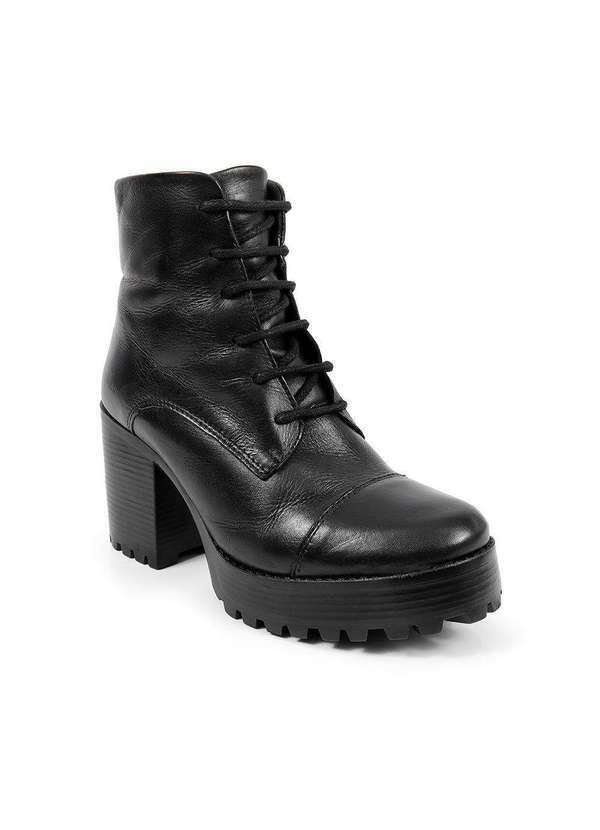 Via Miss - Coturno Feminino Bota Couro Tratorado Salto Cadarco Estilo Preto