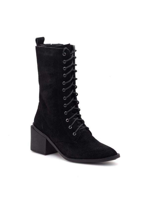 Via Miss - Coturno Feminino Cano Alto Couro Cadarco Confortavel Estilo Preto