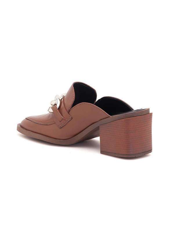 Via Miss - Mule Feminino Couro Leblanc Salto Médio Bloco Corrente Marrom 3