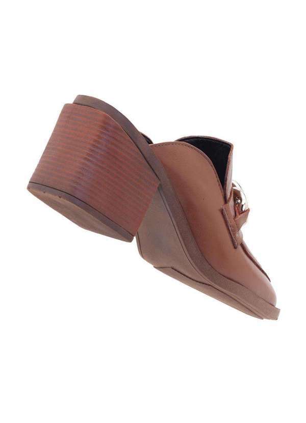 Via Miss - Mule Feminino Couro Leblanc Salto Médio Bloco Corrente Marrom 5