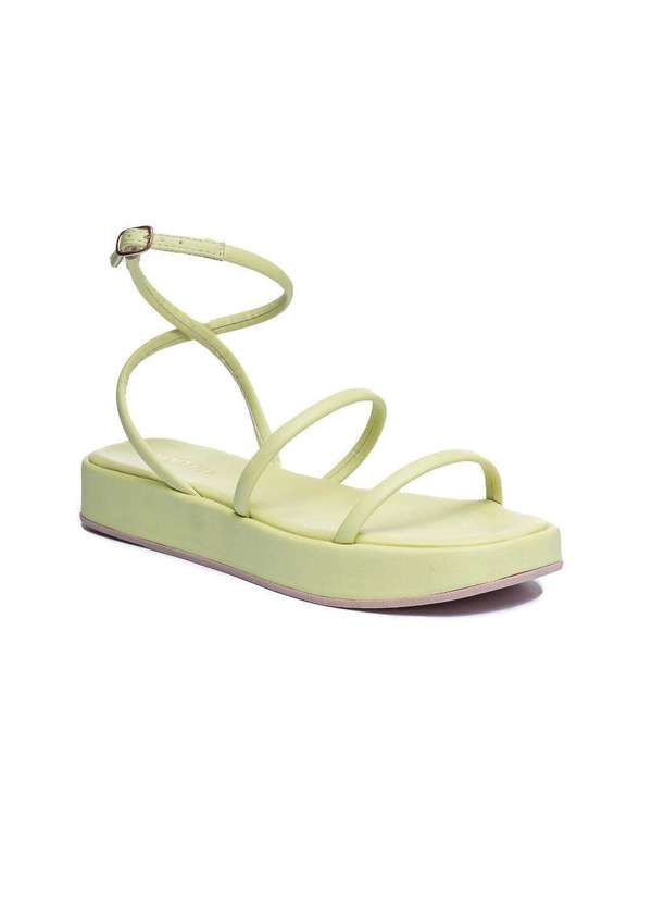 Via Miss - Papete Feminina Flatform Flatform Tiras Confortavel Casual Verde