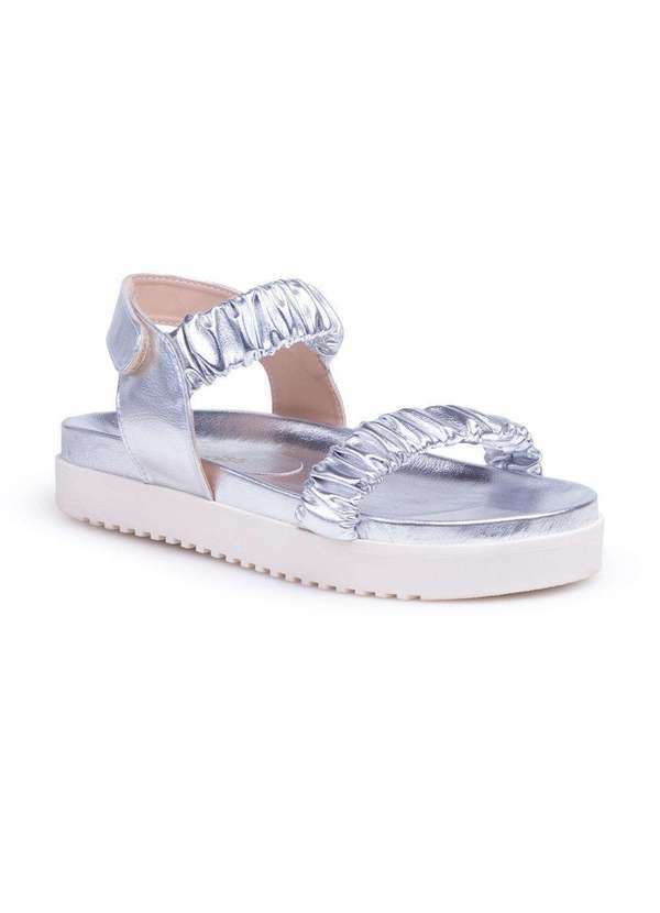 Via Miss - Papete Feminina Flatform Metalizada Conforto Anatomica Prata
