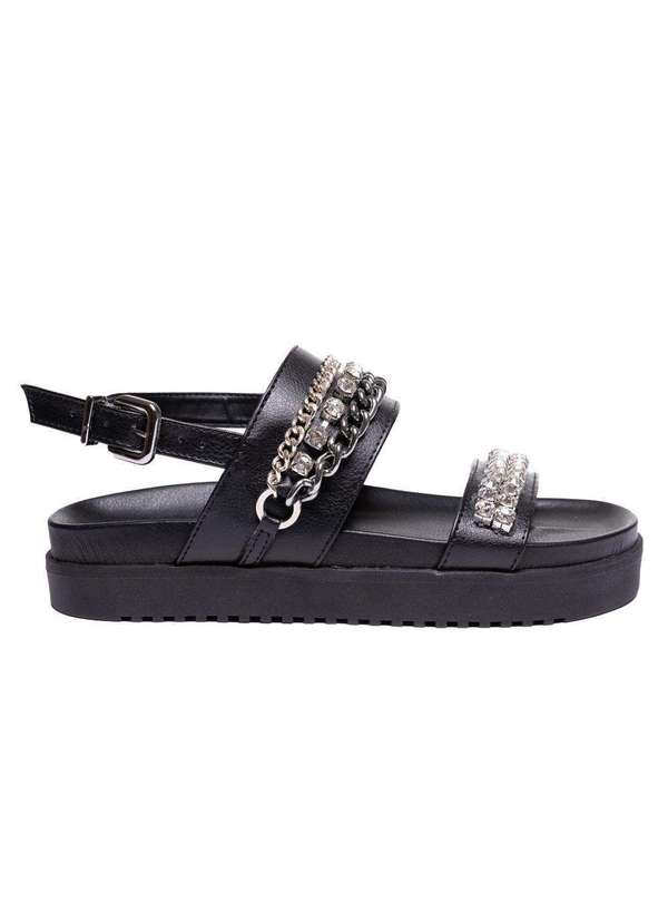 Via Miss - Papete Feminina Sandalia Fivela Flatform Corrente Cristal Preto 3