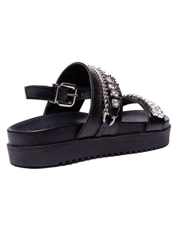 Via Miss - Papete Feminina Sandalia Fivela Flatform Corrente Cristal Preto 4