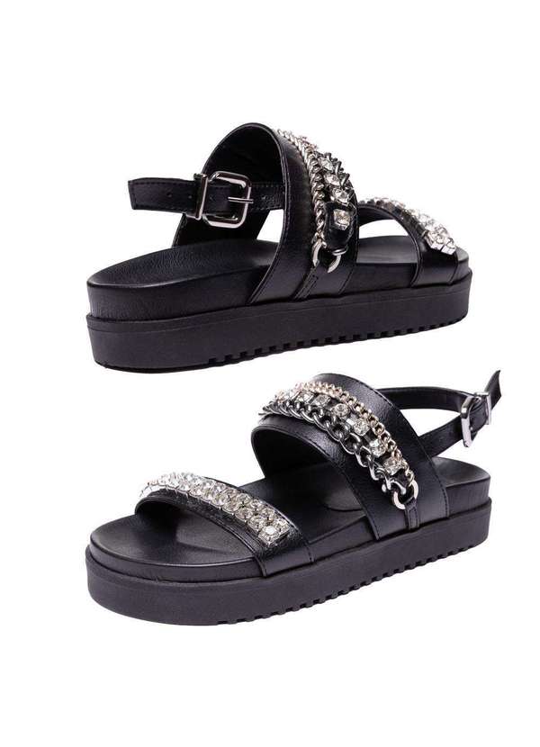 Via Miss - Papete Feminina Sandalia Fivela Flatform Corrente Cristal Preto 5