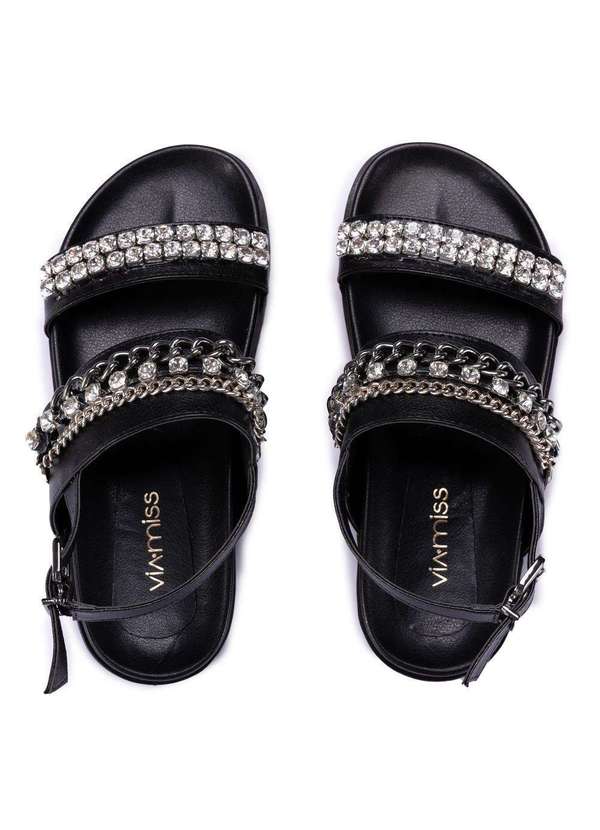 Via Miss - Papete Feminina Sandalia Fivela Flatform Corrente Cristal Preto 7